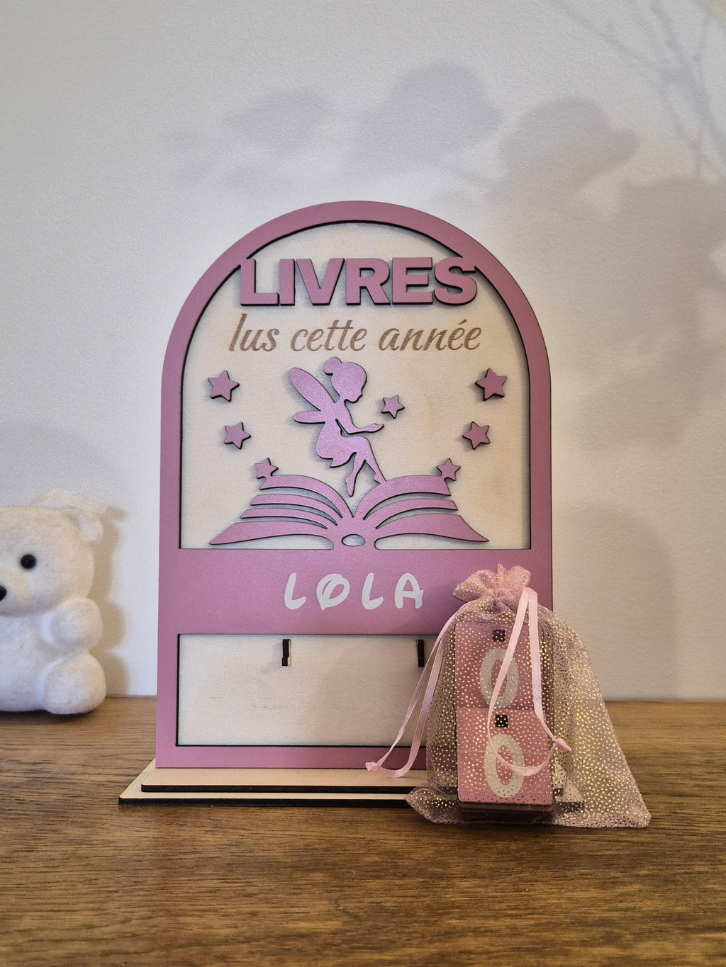 Compteur de livres Liseur "ENCHANTE" - Décoration bois artisanale faite main - Canca Créations