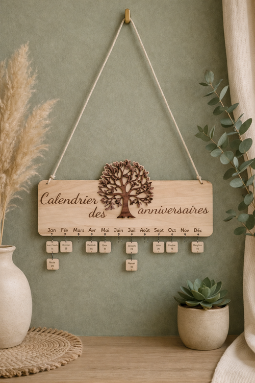 Tableau artisanal en bois pour suivre les commandes et départements, plaques interchangeables.