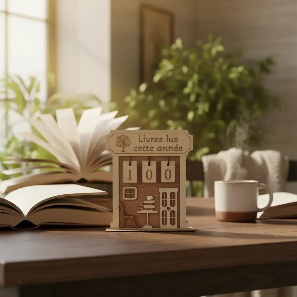 Compteur de livres "DEVOREUR" - Décoration bois artisanale faite main - Canca Créations