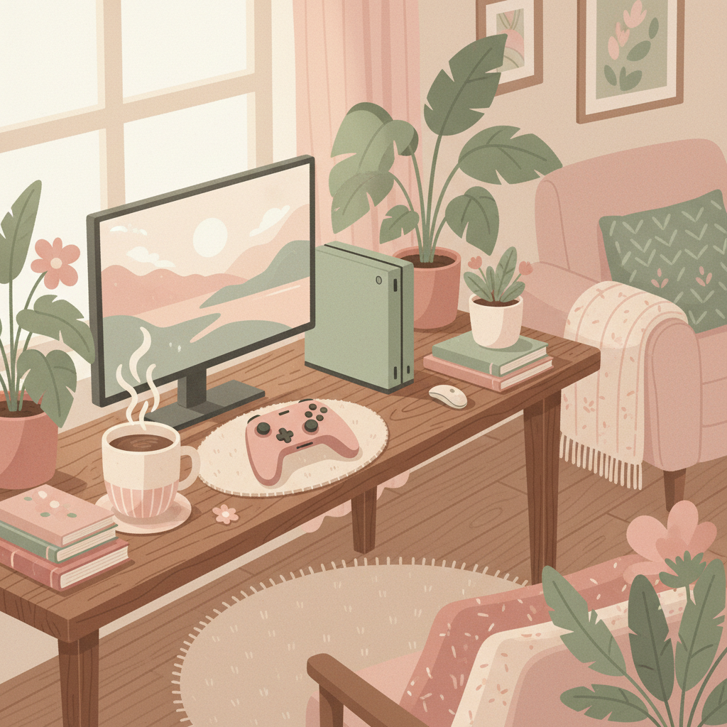 Scène de jeux vidéo cosy